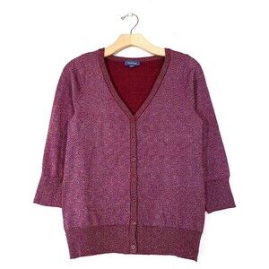 NEW Modcloth Charter School Metallic Button Down Cardigan Sweater Burgundy Small